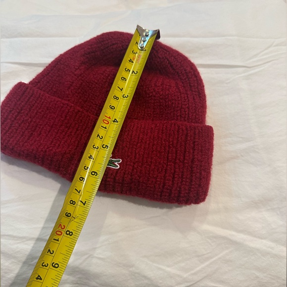 Lacoste 100% Wool Red Knit Beanie with Logo Made in Italy I add measurements - Picture 7 of 8